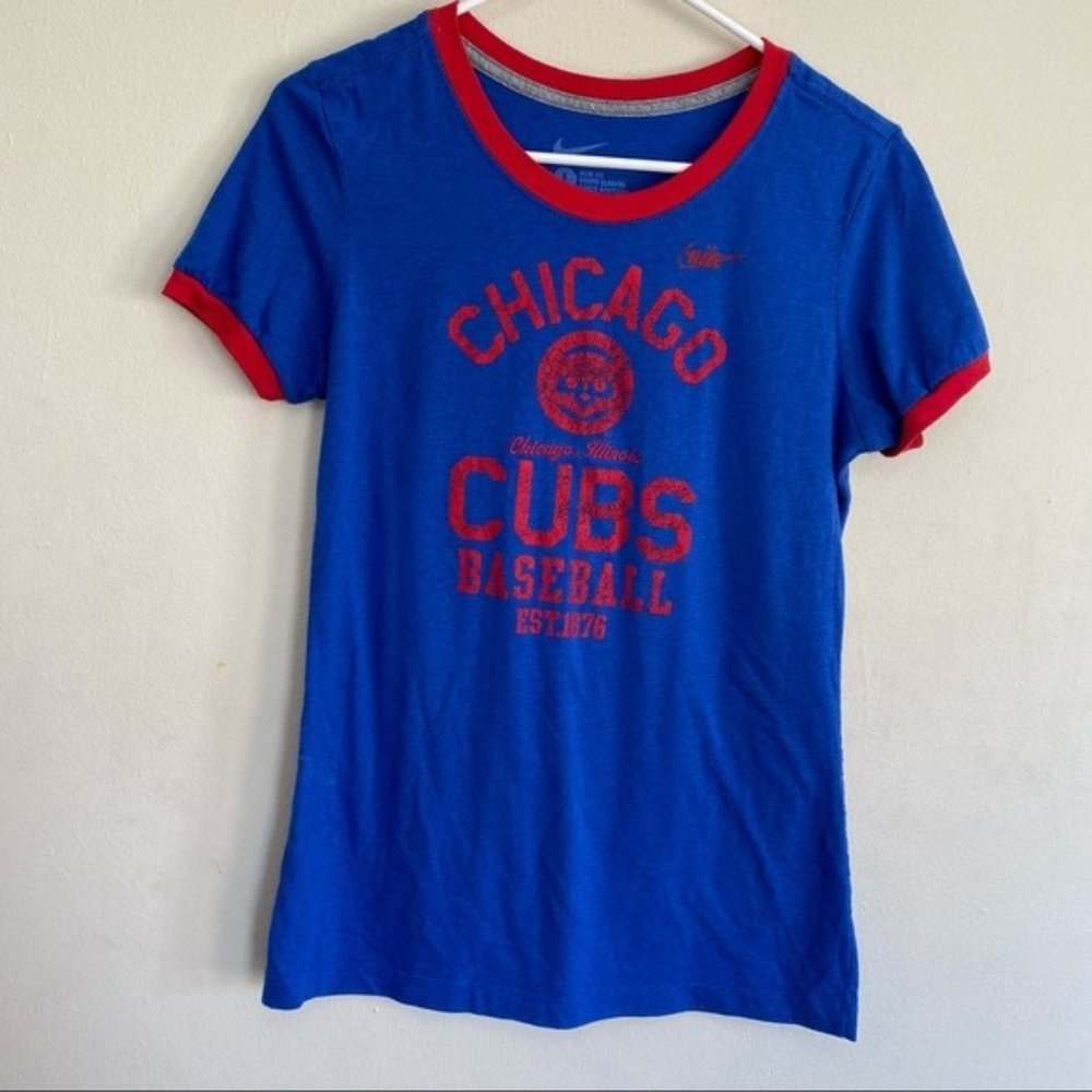 Nike Chicago Cubs Slim Fit Blue Red T Shirt Large